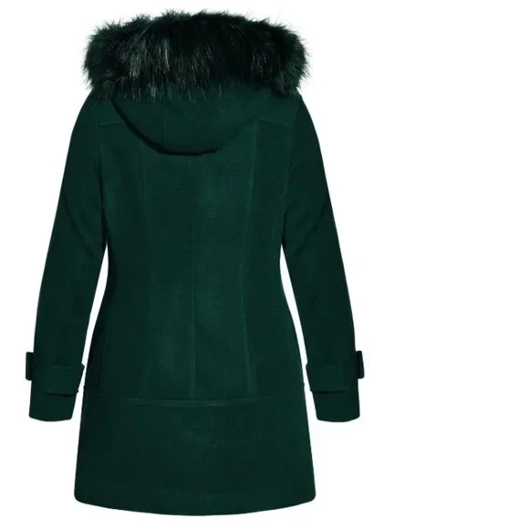 216. CITY CHIC Wonderwall NWT Alpine Green Faux Fur Trim Coat XXL - Picture 3 of 3